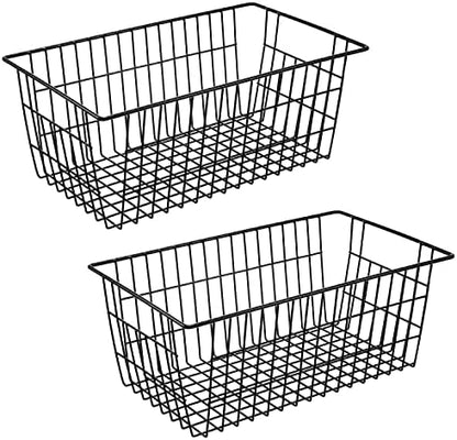 Metal Wire Baskets For Organizing 2 Pack, Household Pantry Storage Freezer Organizer Bins With Handles, Freezer Baskets For Upright Freezer, Refrigerators, Kitchen Cabinets, Laundry, White