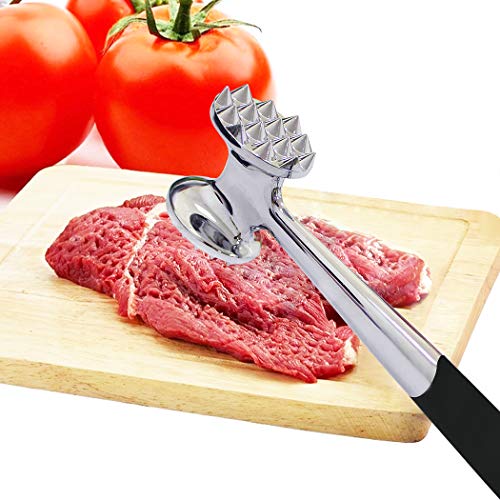  FUNRUI 1 Piece/Set Meat Hammer Tenderizer Heavy Duty Metal Stainless Steel Steak Meat Pounder Mallet Double-Sided Restaurant Home Kitchen Tool, Silver