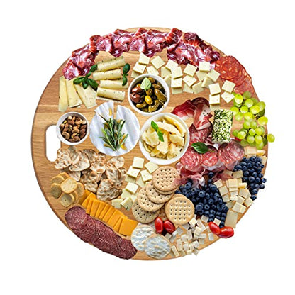  American Oak Wood Diameter 19 Inches Oversized Charcuterie Board | Large Cheese Board | Serving Board With Handle For Serving Cheeses, Meats, Crackers, And Wine | Unique Gift (Round Cutting Board)