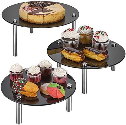  3 Tier Round Tempered Glass Display Stand 9, 11, 13” For Cake, Cupcakes, Desserts, Bakery, Appetizers – Set Of 3 Glass Retail Display Raiser. (Clear)