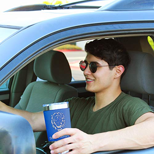  20oz Vacuum Insulated Tumbler Mug, Electrician, Personalized Engraving Included (Faux Leather, Blue)