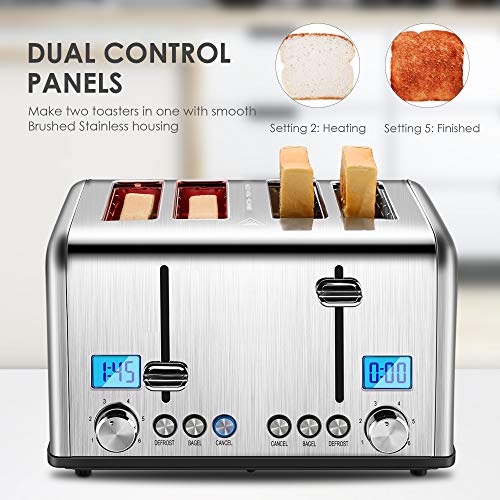 REDMOND 4 Slice Toaster, Countdown Stainless Steel Toaster With Bagel, Defrost, Cancel Function, Extra Wide Slots, 6 Bread Shade Settings, 1650W, ST030