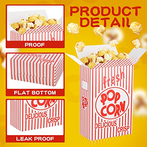  Riosy 200 Pieces Popcorn Boxes Red And White Popcorn Containers Bulk Close Top Paper Popcorn Box Party Favor For Movie Parties And Theater Night, 6 X 4 X 2 Inch