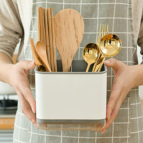  Utensil Holder Cutlery Drainer Sink Caddy, Silverware Storage Organizer Caddy Grips Sinkware For Flatware/Forks/Knives/Spoons 3 Compartments With Drainer Ideal Kitchen Sink Organiser (GRAY)