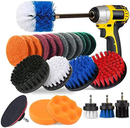  24 Piece Drill Brush Attachment Set Power Scrubber Kit, Scrub Brush With Extend Long Attachment, Scrubing Pads Cleaning Kit For Tile Sealants, Bathtub, Sinks, Floor, Wheels, Carpet