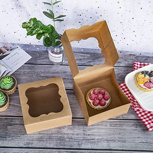  6"x6"x3"Brown Bakery Boxes With Pvc Window For Pie And Cookies Boxes Small Natural Craft Paper Box 6x6x3inch,Pack Of 15