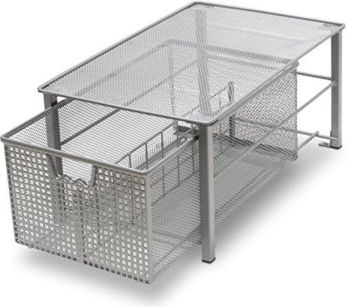  Mesh Cabinet Basket Organizer With Split Card, Silver (Large - 10 X 15.8 X 7.5)
