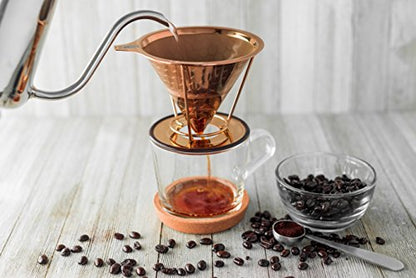  IBOU - Copper Coated Pour Over Coffee Dripper - Paperless Filter - Reusable & Ecofriendly - Honeycomb Design Dripper - Coffee Brewer - Chemex - Bodum - Carafe Compatible