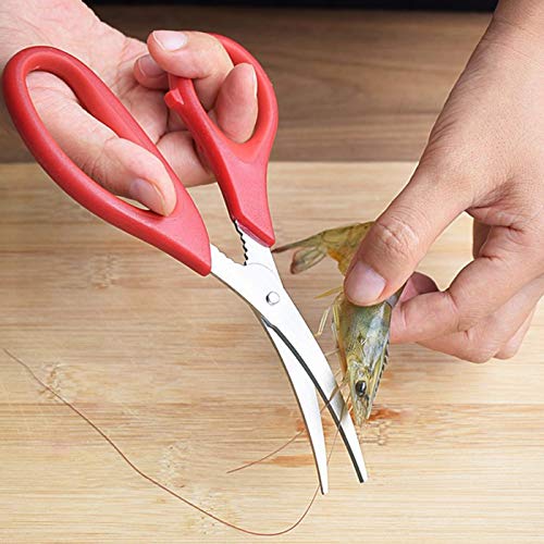  4 Pack Kitchen Seafood Scissors Fish Scissors Crab Scissors Lobster Scissors, Multifunctional Stainless Steel Seafood Scissors (2Pcs Black, 2Pcs Red)