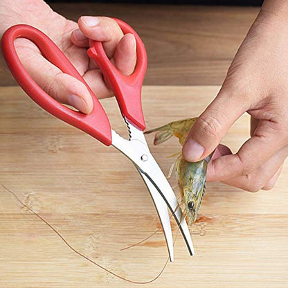 4 Pack Kitchen Seafood Scissors Fish Scissors Crab Scissors Lobster Scissors, Multifunctional Stainless Steel Seafood Scissors (2Pcs Black, 2Pcs Red)