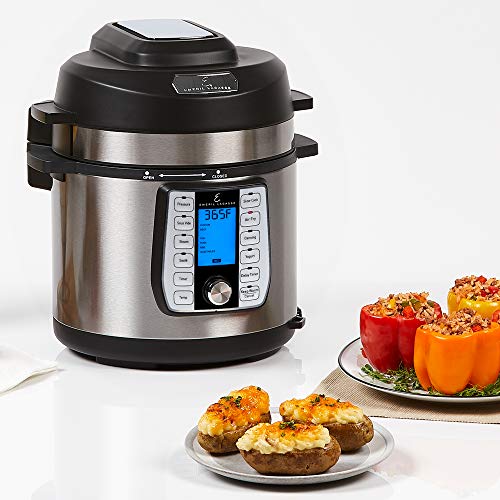  6 QT Pressure Air Fryer, 5 Pc Accessory Pack, Silver