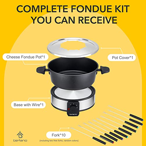 Befano Stainless Steel Fondue Pot With Temperature Control, Forks, Cups, And Rack, 2-Quart, Non-Stick, Perfect For Chocolate, Cheese, Caramel, Marshmallows, Great For Valentine's Day