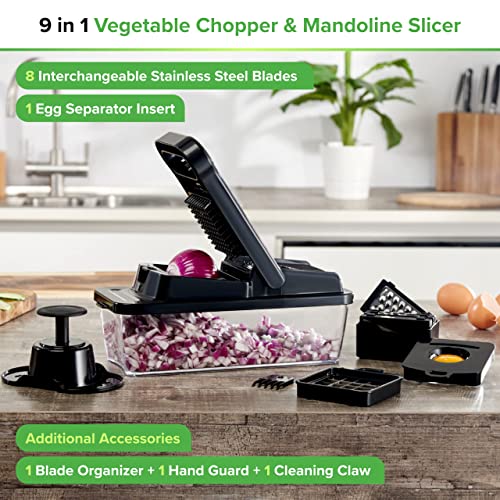  9-in-1 Vegetable Chopper & Mandoline Slicer For Kitchen - Veggie Chopper Vegetable Cutter, Food Chopper, Onion Chopper Dicer, Veggie Chopper With Container, Vegetable Chopper With Container - Black