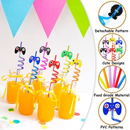  Video Game Party Favor Supplies 24pcs Video Game Straws Reusable Video Game Plastic Straws For Video Game Party Supplies Favors Birthday Party Decorations