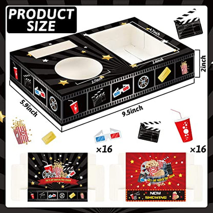  32Pcs Movie Night Snack Trays Hold Popcorn Candy Food Drink, Movie Theater Popcorn Holder Disposable Movie Boxes Supplies For Kid's Birthday Party Concession Stand Carpet Family