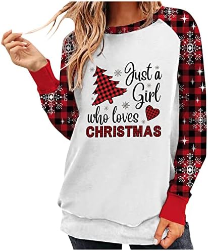  Womens 2022 Fall Fashion Tops Cute Crew Neck Sweatshirts Long Sleeve Christmas Print Plus Size Pullover Top Fall Clothes
