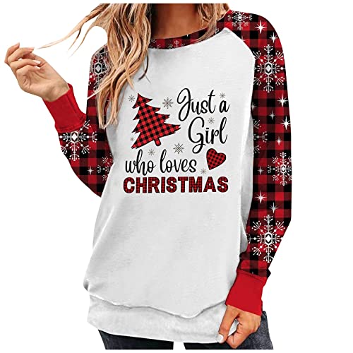  Womens 2022 Fall Fashion Tops Cute Crew Neck Sweatshirts Long Sleeve Christmas Print Plus Size Pullover Top Fall Clothes