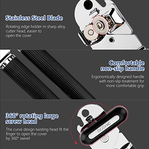  Can Opener Manual, Can Opener Smooth Edge, Food-Safe Multifunctional Can Openers Stainless Steel Manual Can Opener With Non-Slip Handle & Large Knobe, Ultra Sharp Cutting For Seniors With Arthritis