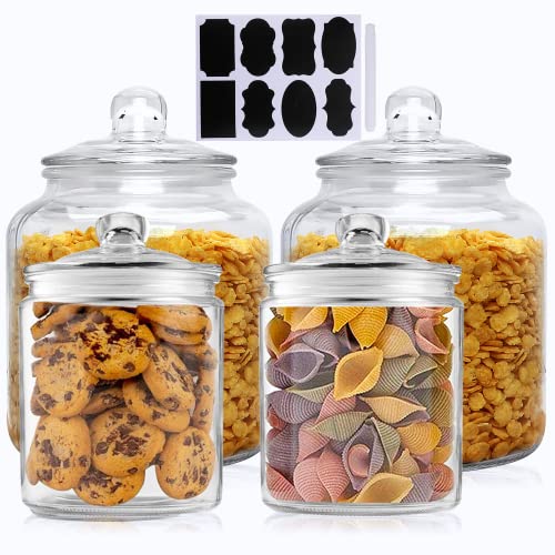  Glass Kitchen Jars,Salzesfalls Food & Cookie Storage Containers,Glass Canisters With Airtight Lid For Pantry - Flour, Coffee, Cookies, Pasta, Candy （Set Of 4）