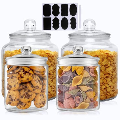  Glass Kitchen Jars,Salzesfalls Food & Cookie Storage Containers,Glass Canisters With Airtight Lid For Pantry - Flour, Coffee, Cookies, Pasta, Candy （Set Of 4）