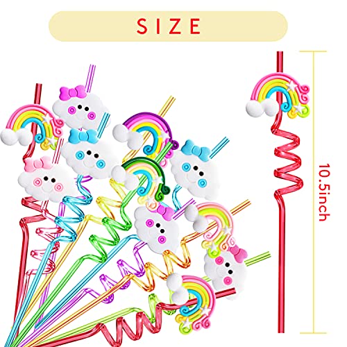  Ainbow Birthday Party Supplies Drinking Plastic Straws 24 For Kids Girls Boys Rainbow Cloud Party Favors Decorations With 2 Cleaning Brushes - Set Of 26 (8 Styles)