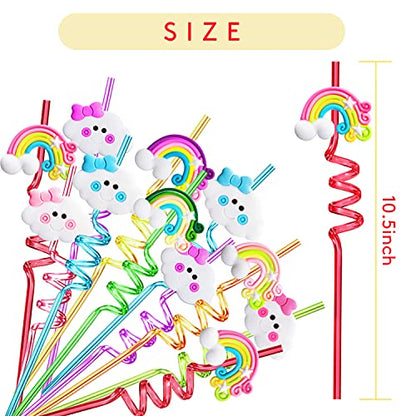  Ainbow Birthday Party Supplies Drinking Plastic Straws 24 For Kids Girls Boys Rainbow Cloud Party Favors Decorations With 2 Cleaning Brushes - Set Of 26 (8 Styles)