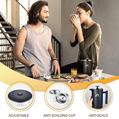  French Press Coffee Maker, 34 Oz, Stainless Steel Double-wall Insulated, With 2 Espresso Cups, Rust-Free, Dishwasher Safe, Black