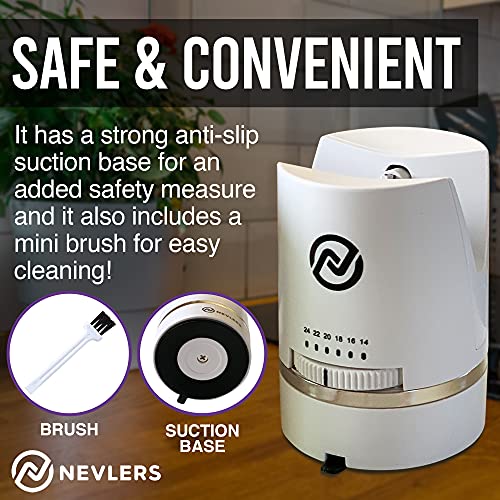  Adjustable Angle Manual Kitchen Knife Sharpener With Suction Base - These Sharpeners Prep, Repair, Sharpen, & Polish Most Knives In One Easy Step - Mini Brush For Quick & Easy Clean Up - White