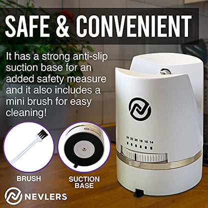  Adjustable Angle Manual Kitchen Knife Sharpener With Suction Base - These Sharpeners Prep, Repair, Sharpen, & Polish Most Knives In One Easy Step - Mini Brush For Quick & Easy Clean Up - White