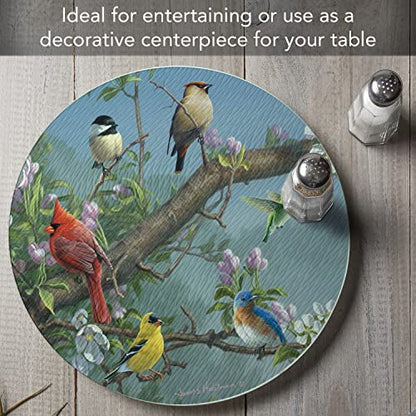  Art Beautiful Songbirds 4mm Heat Tolerant Tempered Glass Lazy Susan Turntable 13" Diameter Cake Plate Condiment Caddy Pizza Server