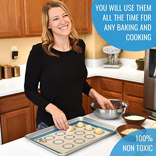  Silicone Baking Mat Set Of 5-2 Half Sheets (Macaron & Cookie Circle On Mat) + 1 Quarter + 1 Round & 1 Square Size Silicone Baking Sheet - Nonstick & Easy To Clean - 100% Silicone Mats For Baking