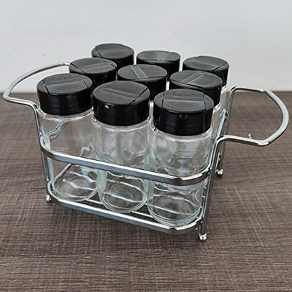  PASSERINI Spice Rack Organizer With 09 Spice Jars, Countertop, Pantry, Cupboard Or Door & Wall Mount - 09 Glass Jars, 3,40 Oz