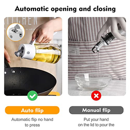  Glass Olive Oil Dispenser Bottles For Kitchen, Automatic Flip Cooking Oil Dispenser Bottle, Vinegar Dispenser Bottle, 650ML 22oz