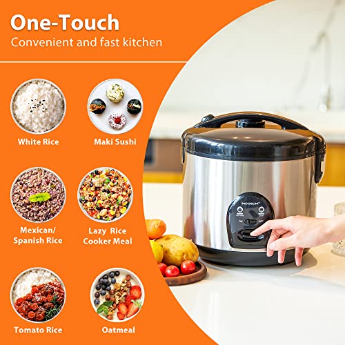  OOSUM Electric Rice Cooker With One Touch For Asian Japanese Sushi Rice, 5-cup Uncooked/10-cup Cooked, Fast&Convenient Cooker With Steamer, Stainless Steel Housing And Auto Warmer
