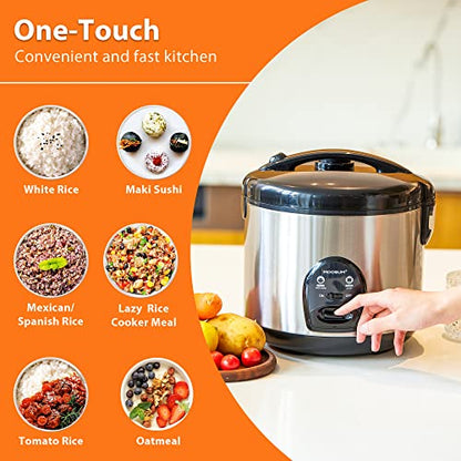  OOSUM Electric Rice Cooker With One Touch For Asian Japanese Sushi Rice, 5-cup Uncooked/10-cup Cooked, Fast&Convenient Cooker With Steamer, Stainless Steel Housing And Auto Warmer