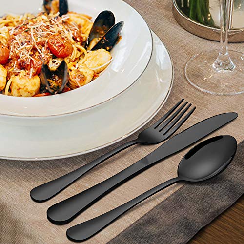  60-Piece Black Silverware Flatware Set For 12, Stainless Steel Eating Utensils Cutlery Includes Knives/Spoons/Forks, Tableware For Home Restaurant Party, Shiny Mirror Polished, Dishwasher Safe