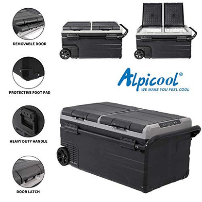  Dual Temperature Control TWW75 Portable Refrigerator 80 Quart(75 Liter) Compact Fridge Mini Freezer For Travel,Camping,Fishing, Outdoor -12/24V DC