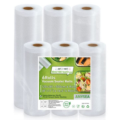 Anysea Vacuum Sealer Bags Rolls: 3 Packs 8" X16.5' And 3 Packs 11" X16.5' Food Sealer Saver Bags, Freezer Bags, Great For Vac Storage Or Sous Vide Cooking