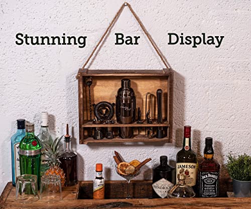  Bartender Kit: 11-Piece Bar Tool Set With Rustic Wood Stand | Perfect Home Bartending Kit And Cocktail Shaker Set For A True Drink Mixing Experience | Fun Housewarming Gift Idea (Gun-Metal)