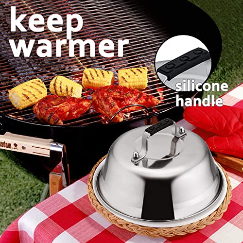  Melting Dome Lid Set Of 4, Leonyo 9" Professional Stainless Steel Griddle Accessories, Durable Basting Steaming Cover For Teppanyaki Flat Top Griddle Grill, Rivets Handle, Hamburger Bacon Cheese Steak