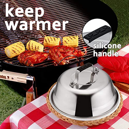  Melting Dome Lid Set Of 4, Leonyo 9" Professional Stainless Steel Griddle Accessories, Durable Basting Steaming Cover For Teppanyaki Flat Top Griddle Grill, Rivets Handle, Hamburger Bacon Cheese Steak
