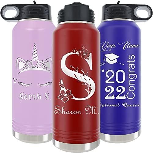  Nalized Water Bottle 40oz/32oz With Flip-Top Lid And Straw, Customized Vacuum Insulated Water Flask, Stainless Steel Sports Double Wall Thermos, Name/Text Engraved By IProductsUS (Teal)