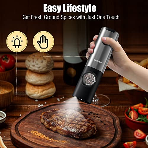  Electric Salt And Pepper Grinder Set With Rechargeable Base, One Hand Operation Automatic Salt And Pepper Grinder Set - White Light - Adjustable Coarseness Pepper Mill Grinders