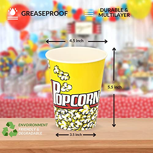  [25 Pack] 32 Oz Paper Popcorn Buckets – Leak-proof Disposable Popcorn Containers – Sturdy & Large Popcorn Cups Disposable For Movie Night, Carnivals, Theme Party Decorations (25)