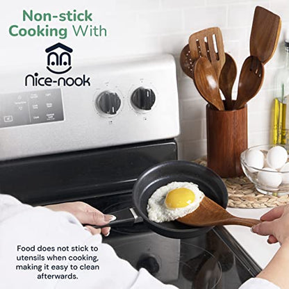  Wooden Spoons For Cooking-Kitchen Utensils Set With Holder-Nice-nook 8PCS Wooden Utensils For Cooking Made With Acacia Wood-Cooking Utensils Set Non-stick With Comfortable Soft Grip-Great House Gifts.