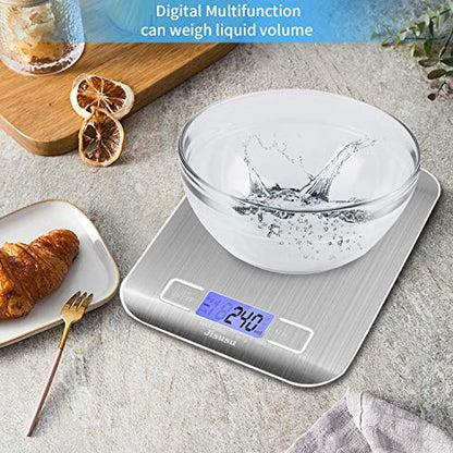 Digital Kitchen Scale Food Scale,USB Kitchen Scale,Food Scale 0.04oz/1g Increment,11 Lb/5 Kg,Backlit LCD Display Function(Batteries Included AAAX2) Silver