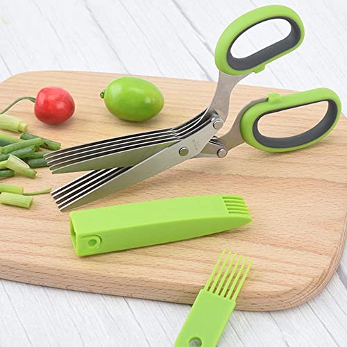  Erb Salad Scissors With 5 Blades And Cover - Cool Kitchen Gadgets - Cutter, Salad Chopper And Mincer - Sharp Heavy Duty Shears For Cutting, Shredding And Cooking Fresh Garden Herbs