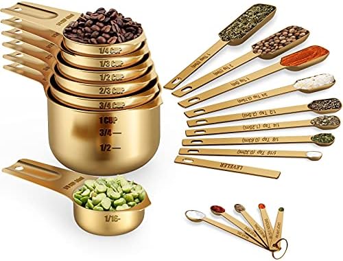  Measuring Cups & Spoons Set Of 21 - Includes 7 Stainless Steel Nesting Measuring Cups, 8 Measuring Spoons, 1 Leveler & 5 Mini Measuring Spoons, Ideal For Dry And Liquid Ingredients