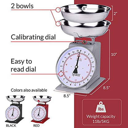  11 Lb/ 5Kg Old Antique Style Mechanical Kitchen Scale With 2 Bowls |Food Scale For Kitchen| Analog Kitchen Scale Kilogram/pounds| Analog Food Weight Scales |Meat Scale Grey