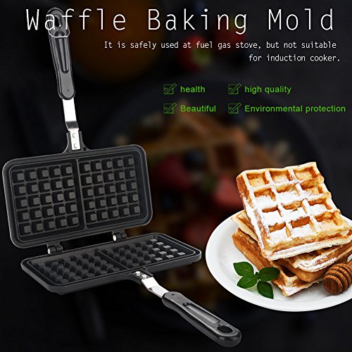  Black Aluminum Alloy Dual Head Waffle Baking Mold Non-Stick Waffle Baking Pan Mold Press Plate For Home Kitchen